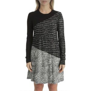 BCBGMaxAzria modern black white color-block Long-sleeved stretch tunic dress